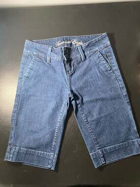 American Eagle Denim Bermuda Shorts, Dark Wash, Size 0 — Stretch Fit